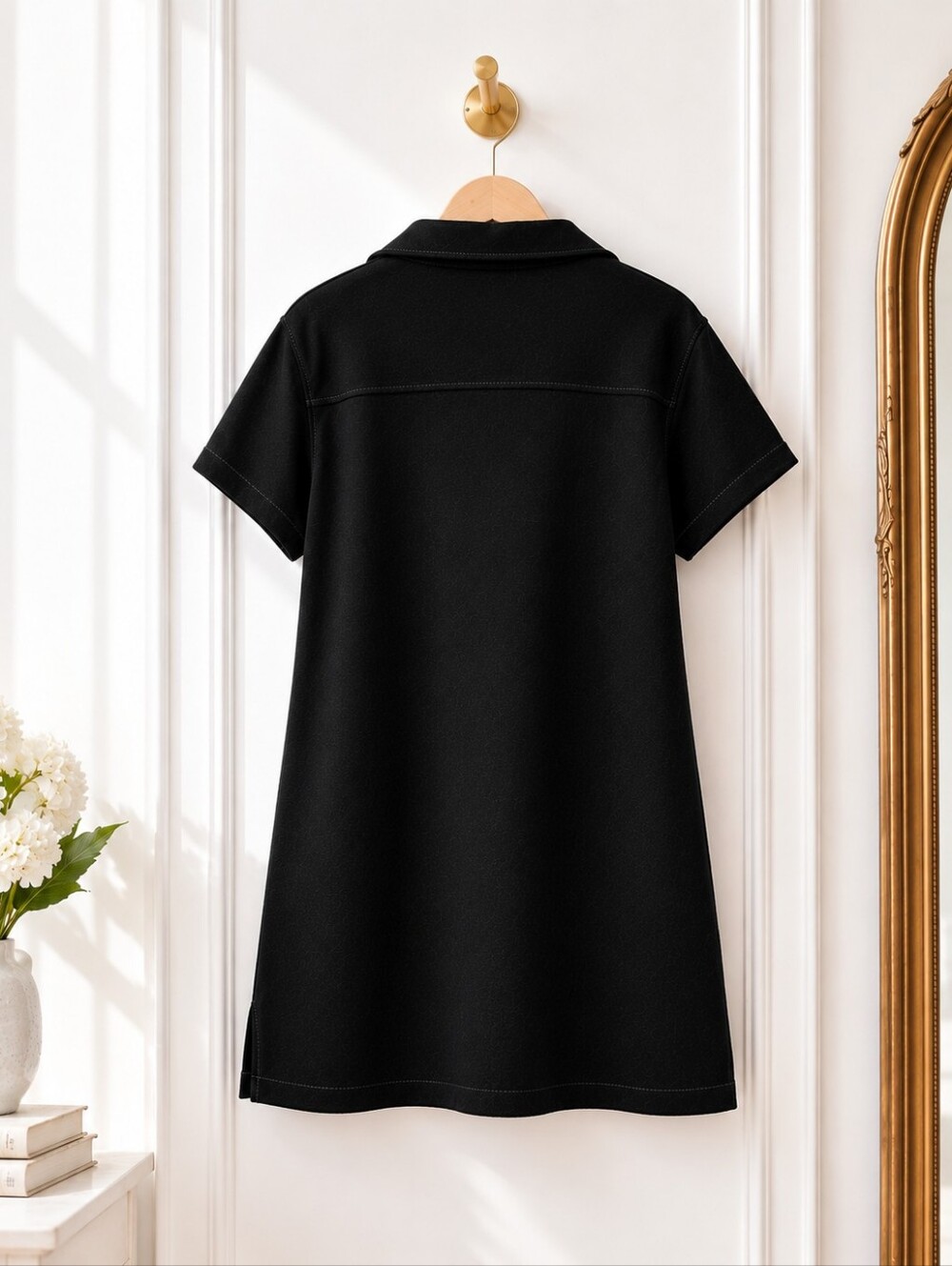 Max Studio London Black Tunic Mini Dress XS | Short Sleeve Collared Shift Dress - Picture 6 of 8